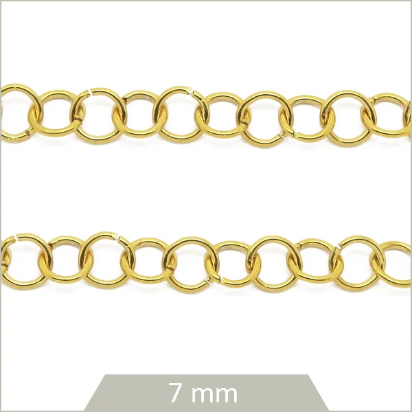 0,5 m de chaîne d'anneaux de jonction 7 mm en acier inoxydable doré (110 anneaux)