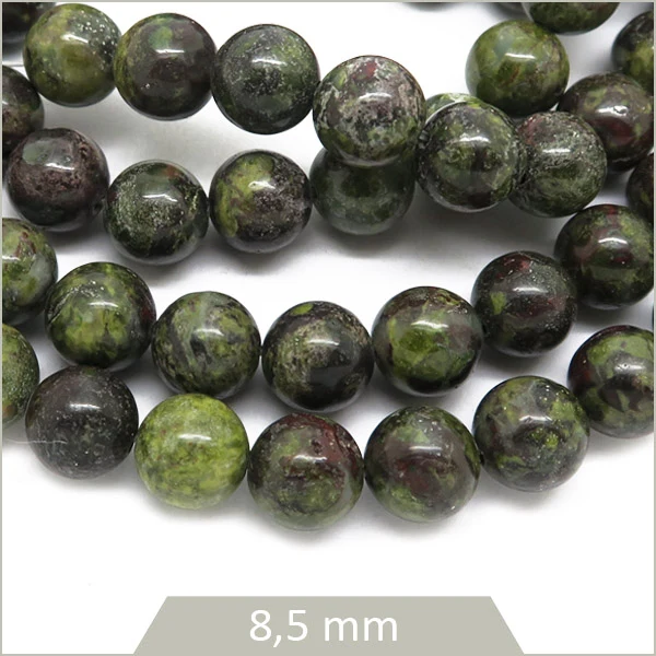 Env. 42 perles de Jaspe rondes 8,5 mm, Sang du Dragon