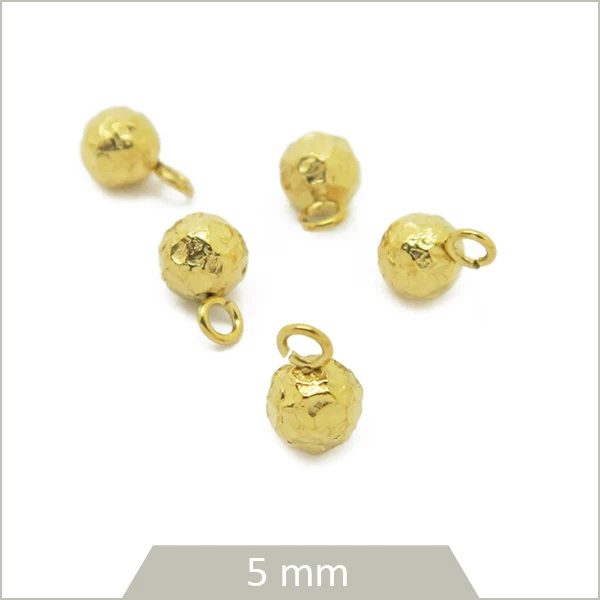 6 breloques billes martelées en acier inoxydable doré, 5 mm