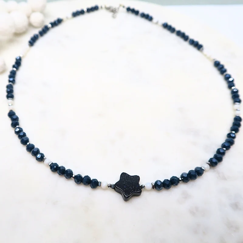 Env. 18 perles étoiles en Pierre de sable bleue