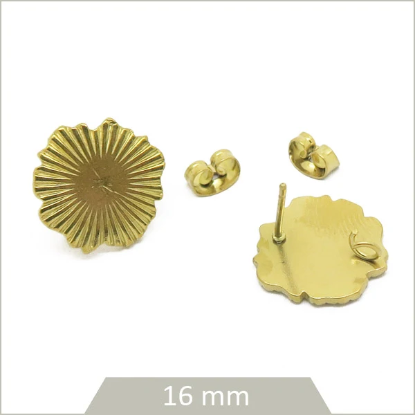 2 clous de boucles d'oreilles nénuphar en acier inoxydable doré