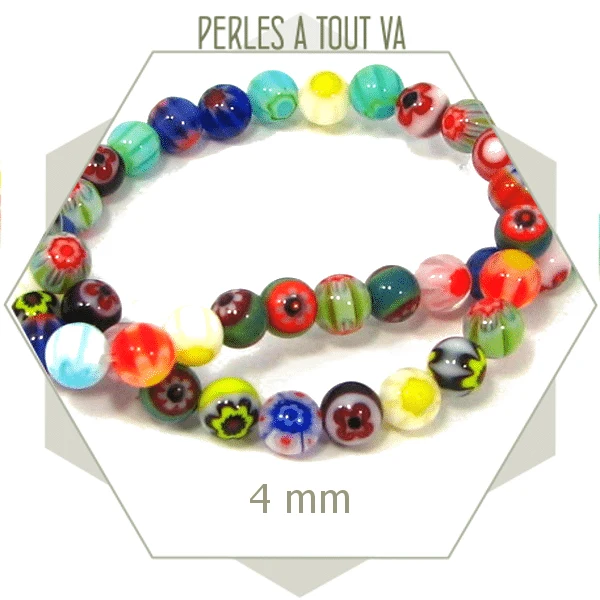 Env. 94 perles de verre Millefiori rondes 4 mm