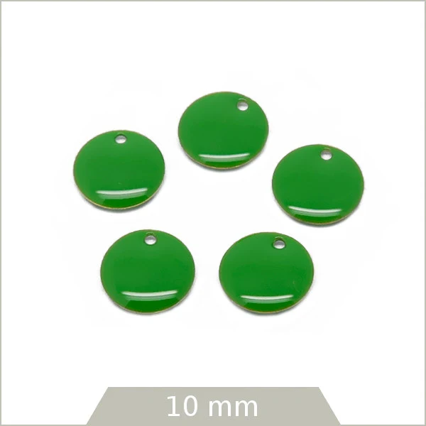 6 sequins effet émaillé vert ronds 10 mm