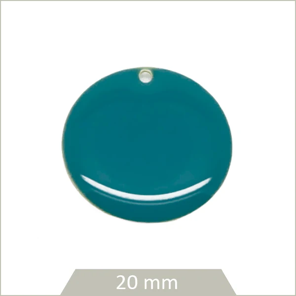 4 sequins effet émaillé 20 mm bleu canard ronds