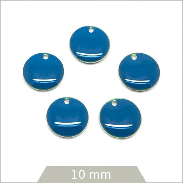 6 sequins effet émaillé ronds 10 mm bleu canard