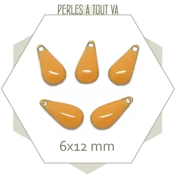 6 sequins petites gouttes effet émaillé moutarde