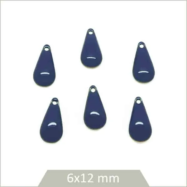 6 sequins petites gouttes effet émaillé bleu marine