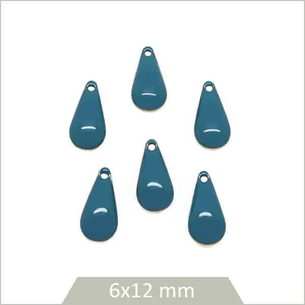 6 petits sequins gouttes effet émaillé bleu canard