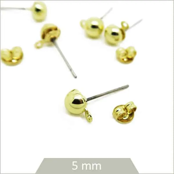 16 clous de boucles d'oreilles boules et contre-clous dorés, cantOr