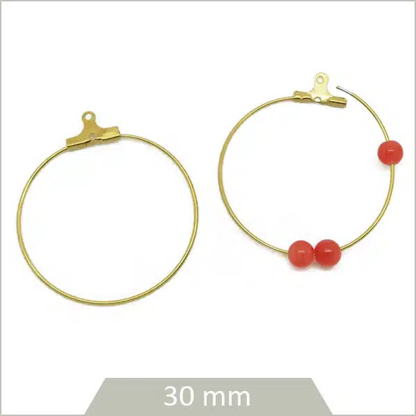 6 créoles 30 mm en acier inoxydable doré
