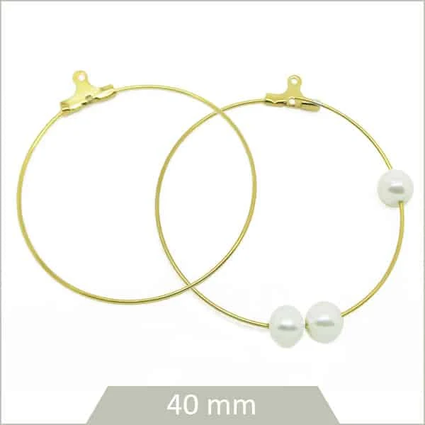 6 créoles 40 mm en acier inoxydable 304 doré 18K
