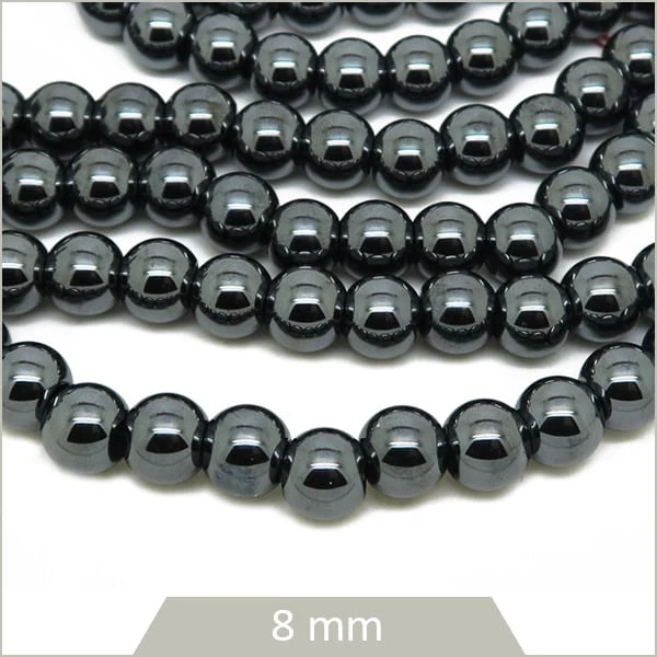 Env. 56 perles rondes en hématite 8 mm, gris anthracite
