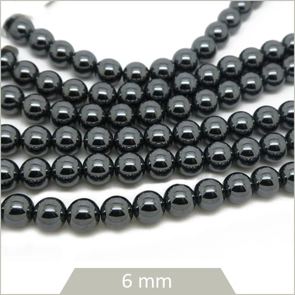 Env. 64 perles rondes en hématite 6 mm, gris anthracite