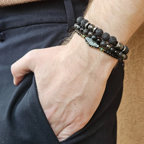 Env. 64 perles rondes en hématite 6 mm, gris anthracite