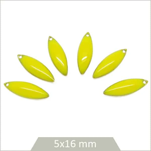 6 breloques effet émaillé navettes 5 x 16 mm jaune citron
