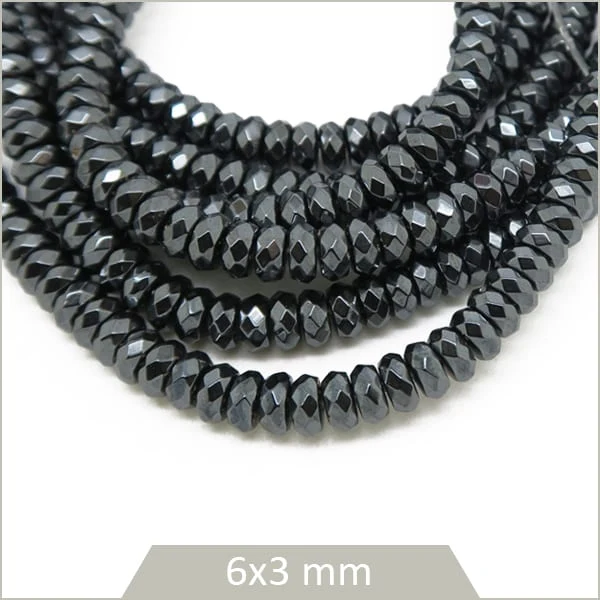 Env. 140 perles rondelles à facettes en hématite gris anthracite 6x3 mm