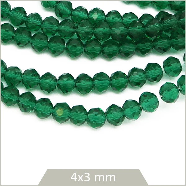 Env. 120 perles de verre à facettes donut vertes transparentes