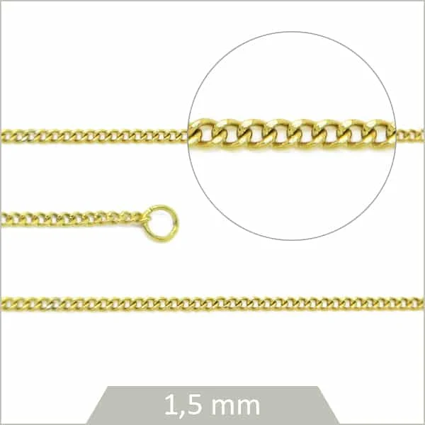 1 m de chaîne gourmette en acier inoxydable doré 1,5 mm