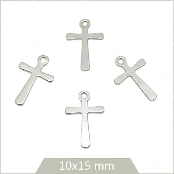 6 breloques croix en acier inoxydable, 10x15 mm