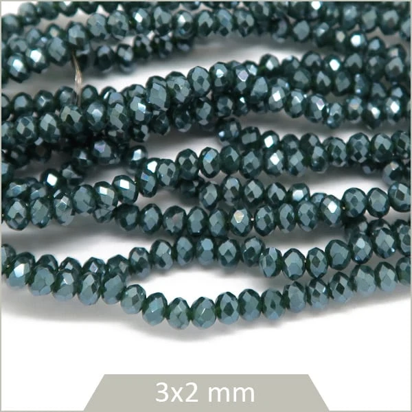 Env. 170 perles de verre à facettes donuts anthracite irisé, 3x2 mm