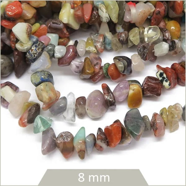 40 cm de perles chips mix de pierres naturelles et verre