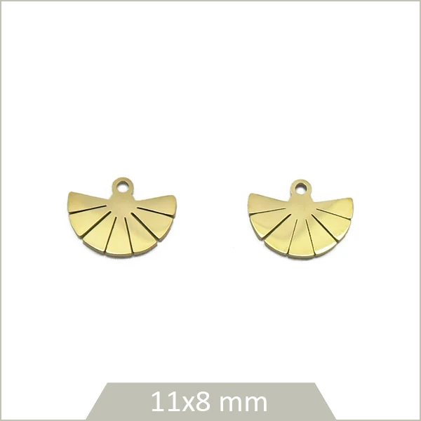 2 petites breloques éventails en acier inoxydable doré