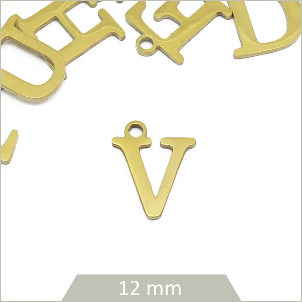 1 breloque lettre V en acier inoxydable doré