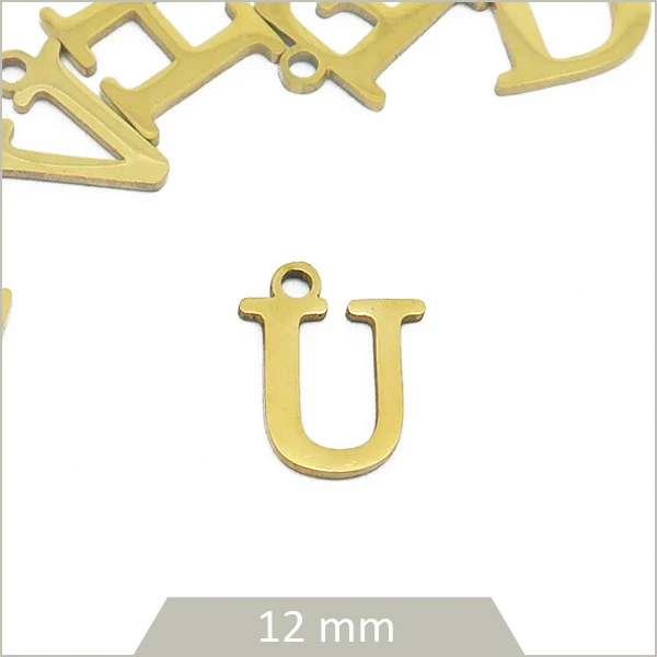 1 breloque lettre U en acier inoxydable doré
