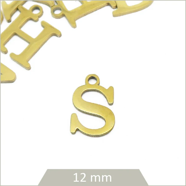 1 breloque lettre S en acier inoxydable doré
