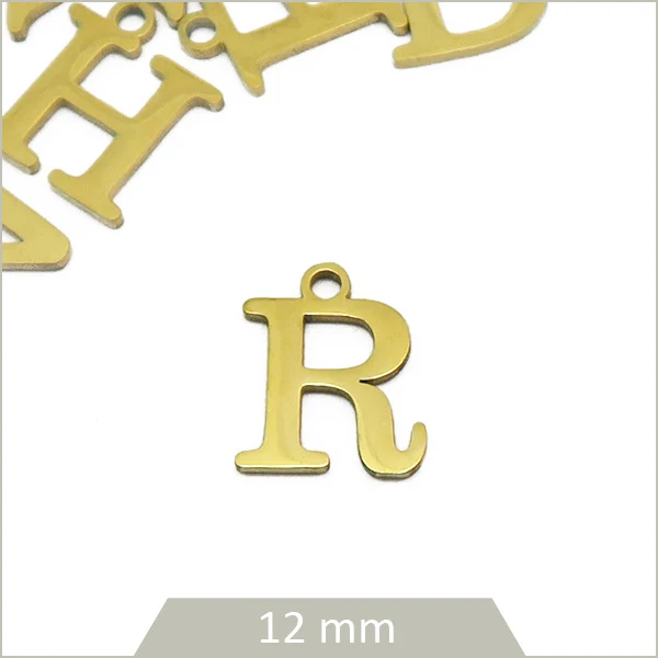 1 breloque lettre R en acier inoxydable doré