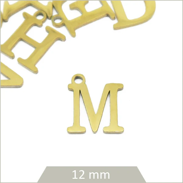 1 breloque lettre M en acier inoxydable doré