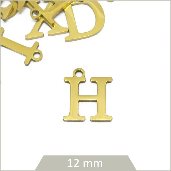 1 breloque lettre H en acier inoxydable doré