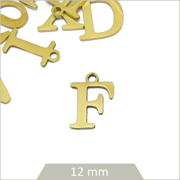 1 breloque lettre F en acier inoxydable doré