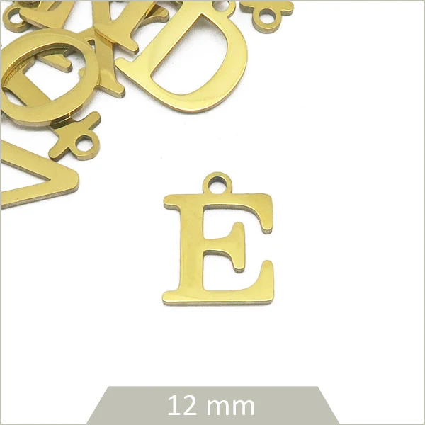1 breloque lettre E en acier inoxydable doré