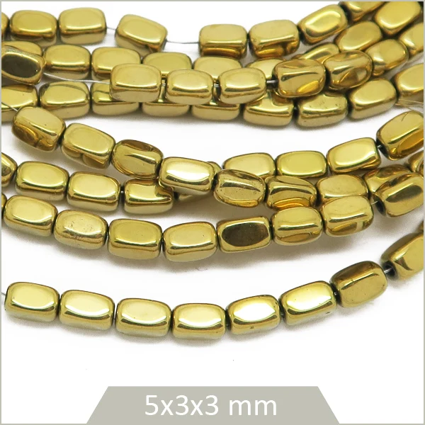 Env. 75 perles hématite rectangle 5x3x3 mm, doré