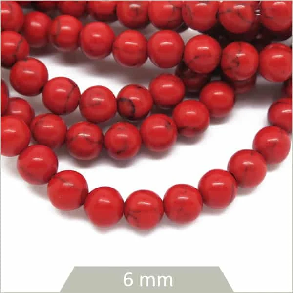 Env. 64 perles rondes 6 mm Howlite teintée rouge