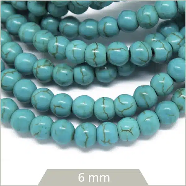 Env. 65 perles rondes 6 mm Howlite teintée turquoise