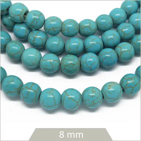 Env. 48 perles rondes 8 mm Howlite teintée turquoise