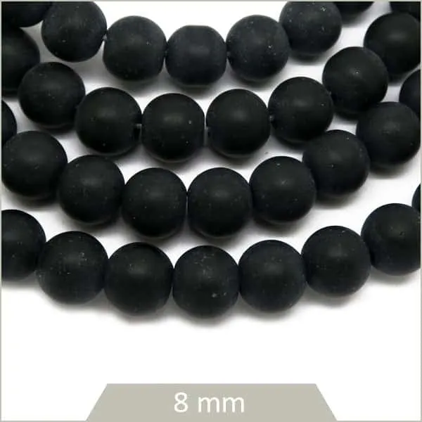 Env. 48 perles rondes en pierre noir mat, 8 mm