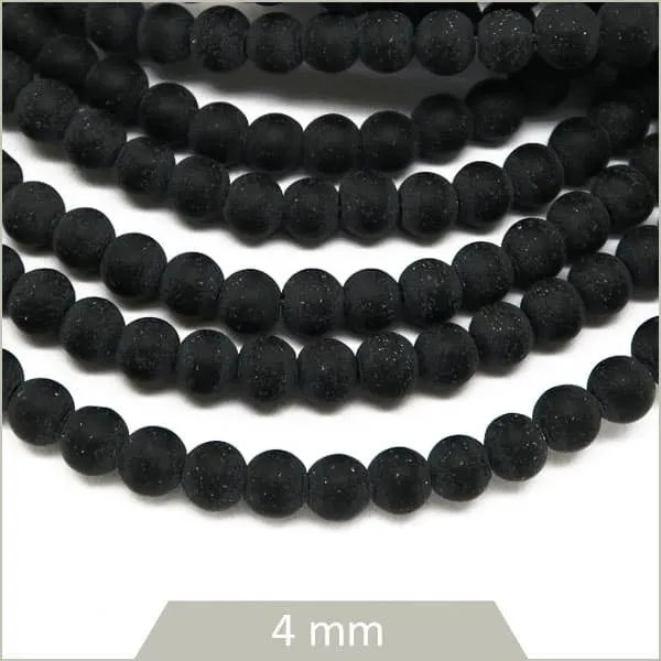 90 perles rondes en pierre noir mat 4 mm