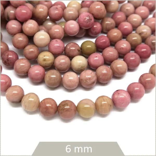Env. 55 perles rondes 6 mm Rhodonite rose