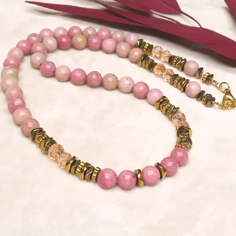 Env. 55 perles rondes 6 mm Rhodonite rose