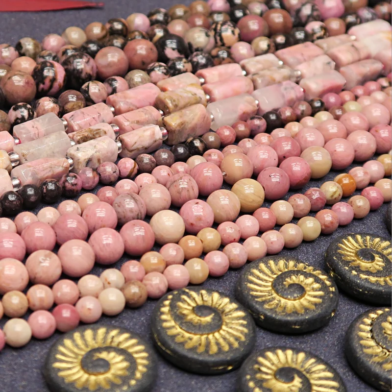 Env. 55 perles rondes 6 mm Rhodonite rose