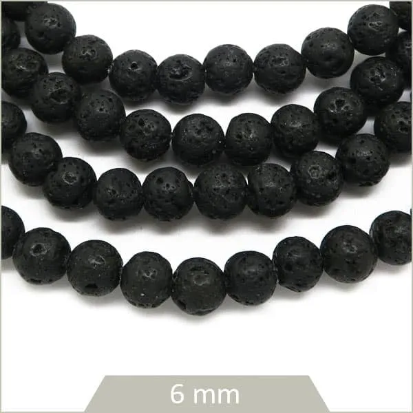 Env. 60 perles rondes en pierre de lave noire, 6 mm