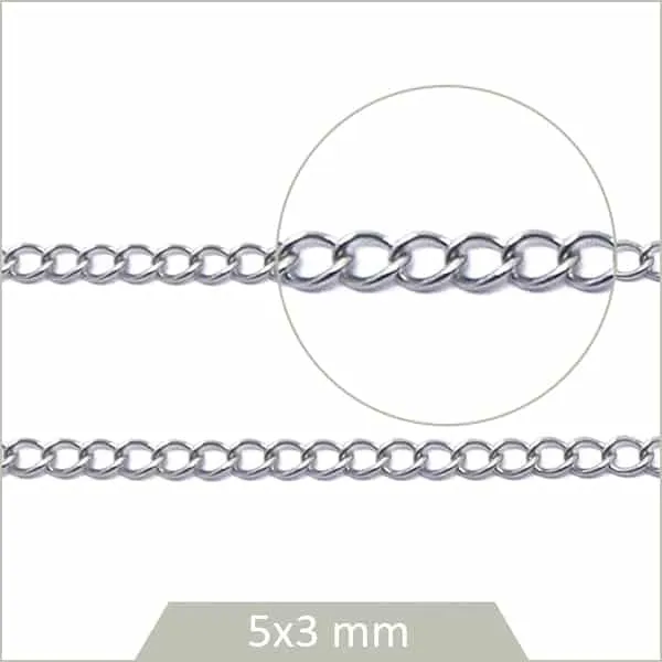1 m de chaînette de réglage en acier argent, chaîne gourmette