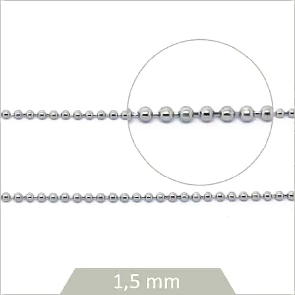 1 m de chaîne billes en acier 1,5 mm argent