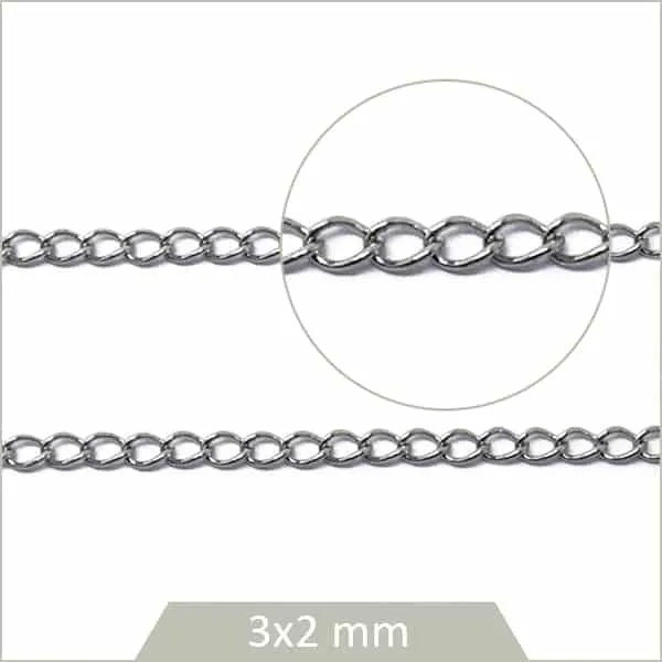 1 m de chaîne maille gourmette acier argent 3x2 mm