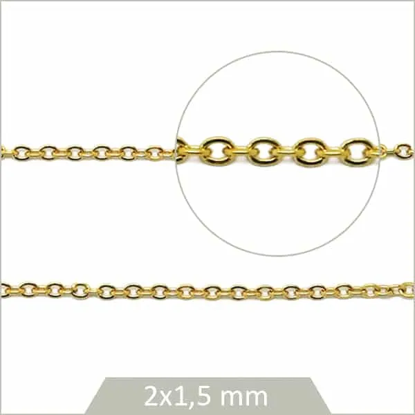 1 m de chaîne ovale en acier inoxydable doré 1,5 mm