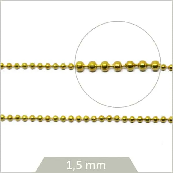 1 m de chaîne billes en ACIER 1,5 mm doré