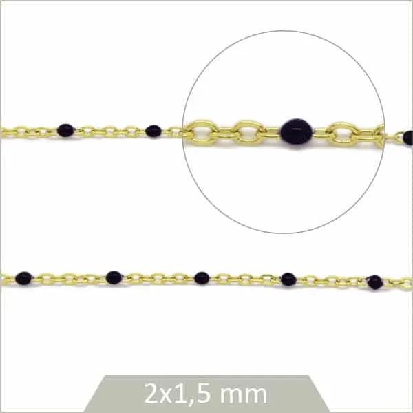 1 m de chaîne acier inoxydable doré et maillons noir